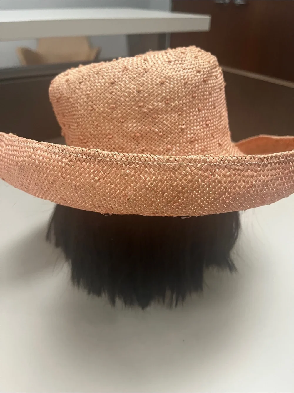 Tatianna Ltd. Wide-Brim Straw Sun Hat in Blush Pinkish Orange